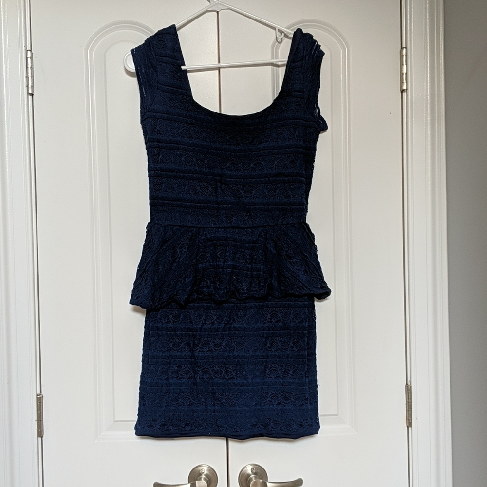 Navy blue lace dress with peplum